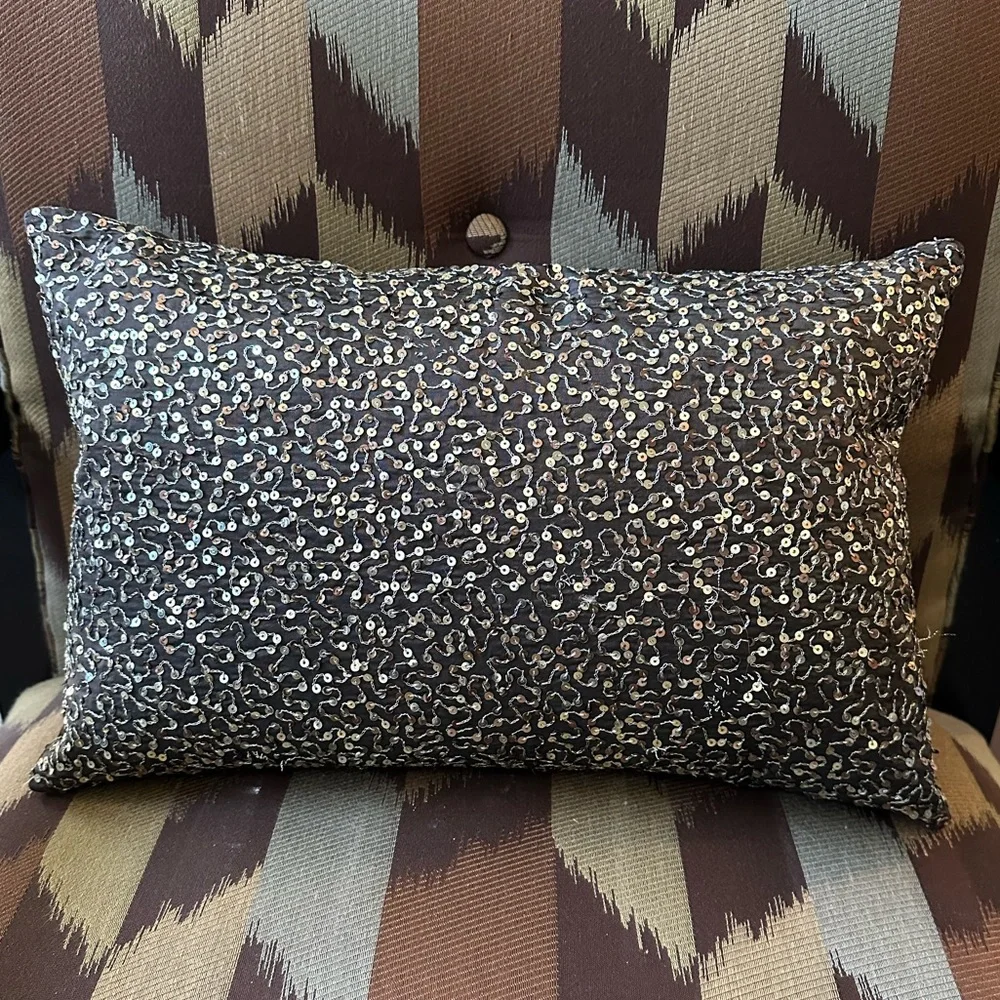 Crate&Barrel Cocoa Brown Velvet Sequin Dazzle Lumbar Pillow